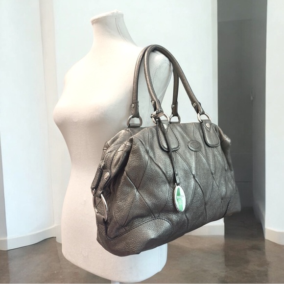 TOD’S Gunmetal Metallic Leather Lux 2 Manici Media Patchwork Bag - Picture 1 of 11